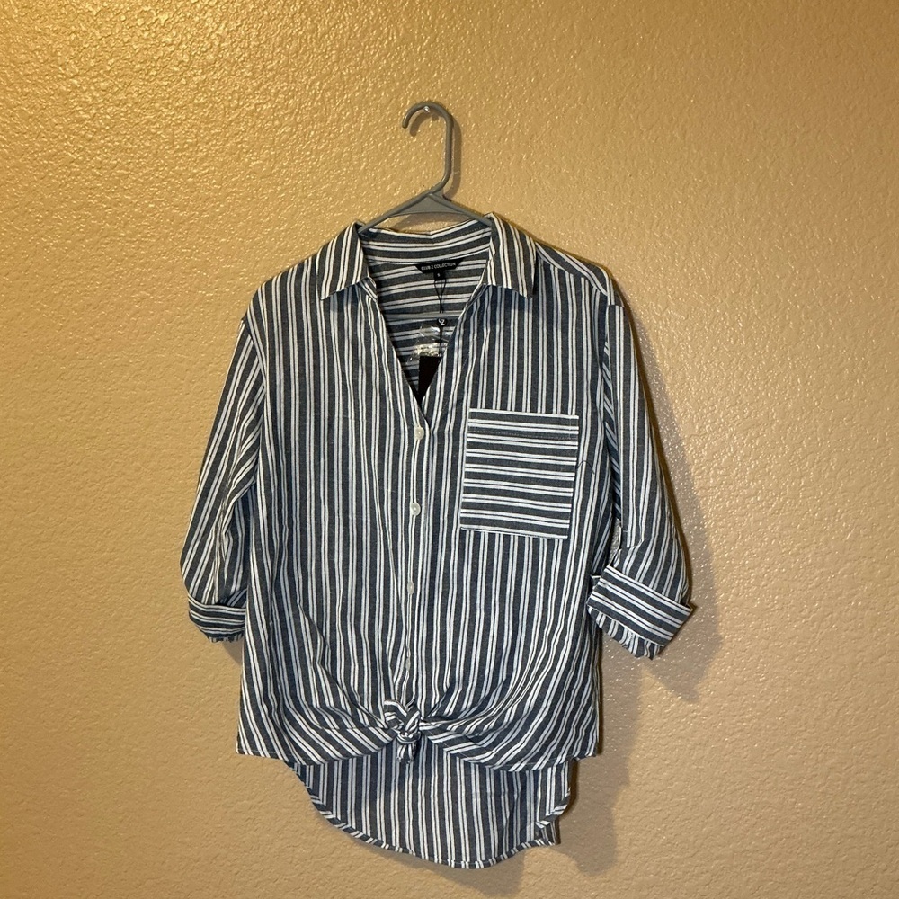 Source Unknown Blue and White Striped Blouse